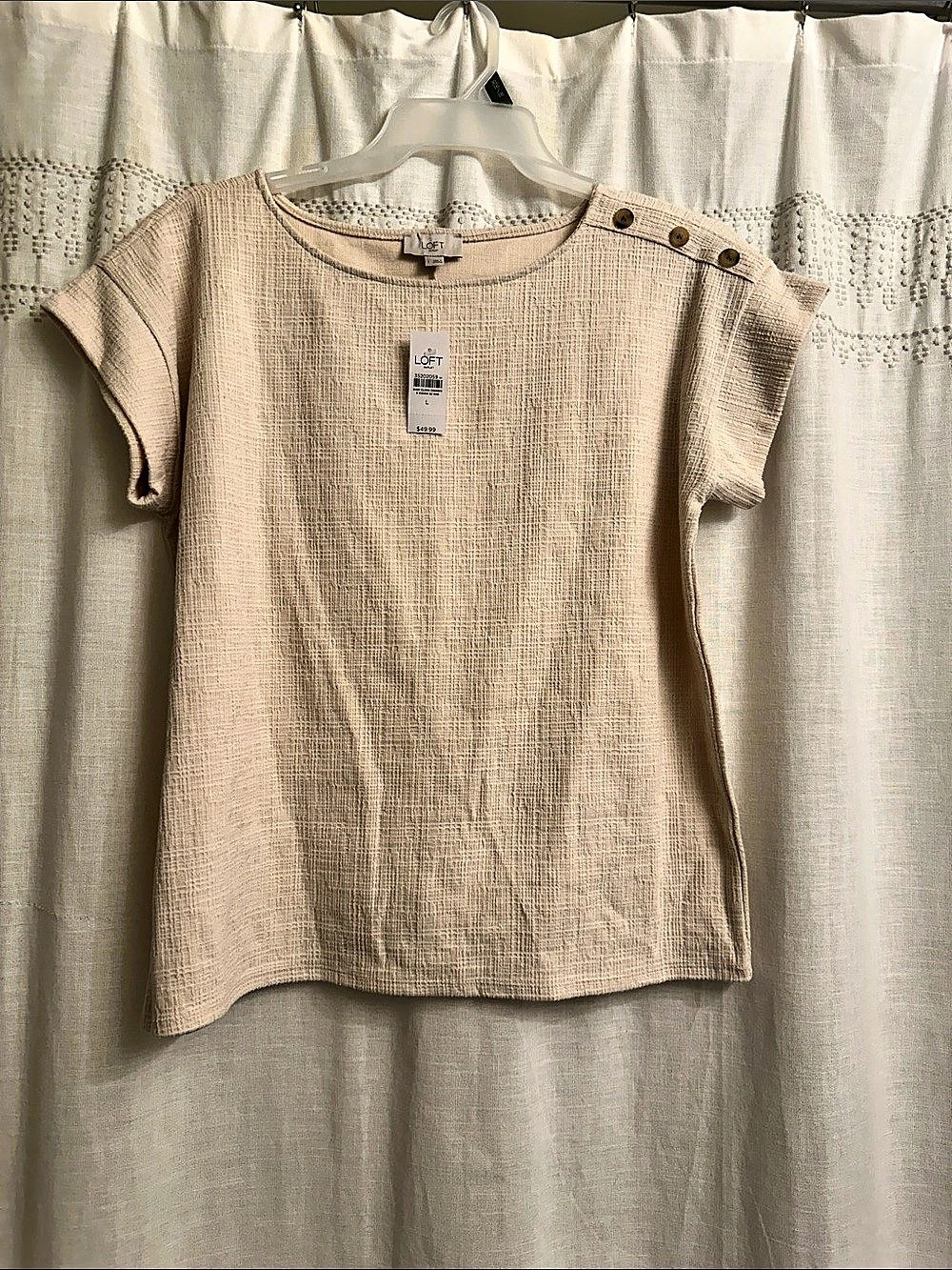 LOFT Outlet Textured Short Sleeve Top in Beige Size Large NWT